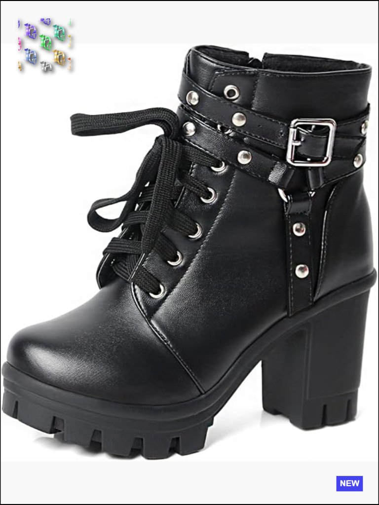 Platform Combat Boots Chunky Heel Ankle Booties Lace Up Goth Punk Round Toe
